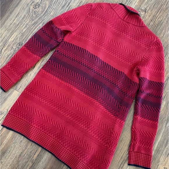 CAbi Joy Open Front Long Cardigan Knit Sweater Womens Sm Red Navy Blue Style 897 - Picture 10 of 10